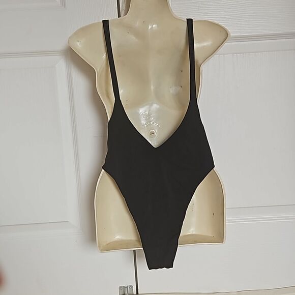 Myra Swim One Piece Bathing Suit Lace-Up, Low Back Black Small - Picture 3 of 16